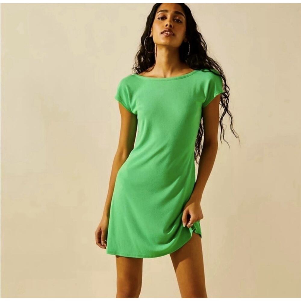Free People Beach Rosalia Mini Dress Sz S Cap Sleeve Open Back Green Summer